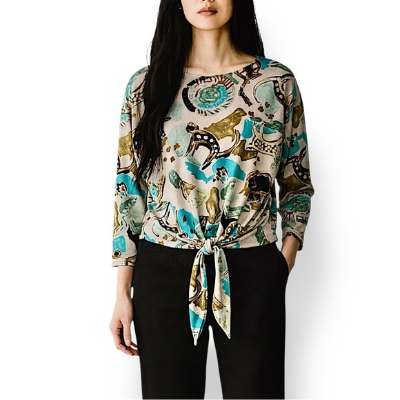 Vintage Tops - 4/$20 Vintage m.j. carroll Abstract Animal Print Tie Front Top Boho Retro Small